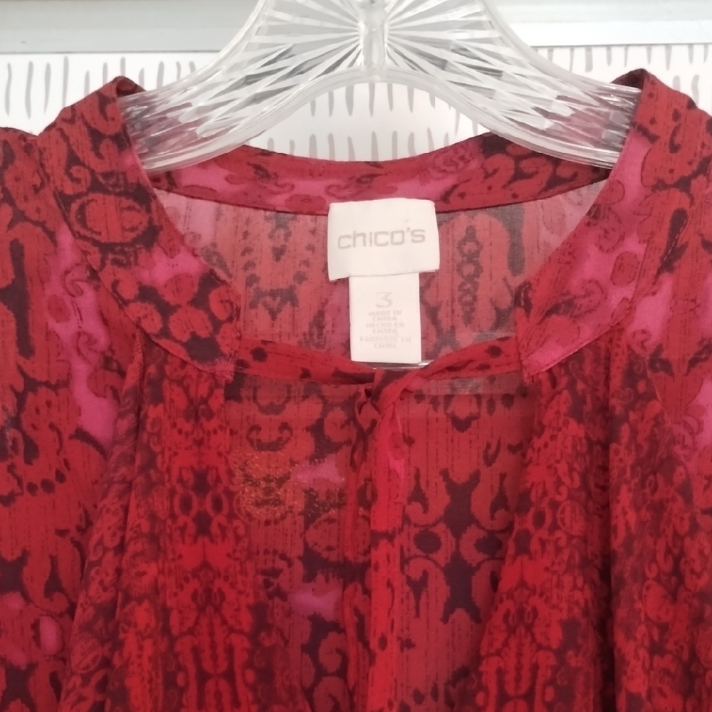 Chico's Vibrant Georgette Red Flowy Blouse Shirt … - image 3